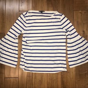 Blue and Off-White Striped Flounce sleeve shirt